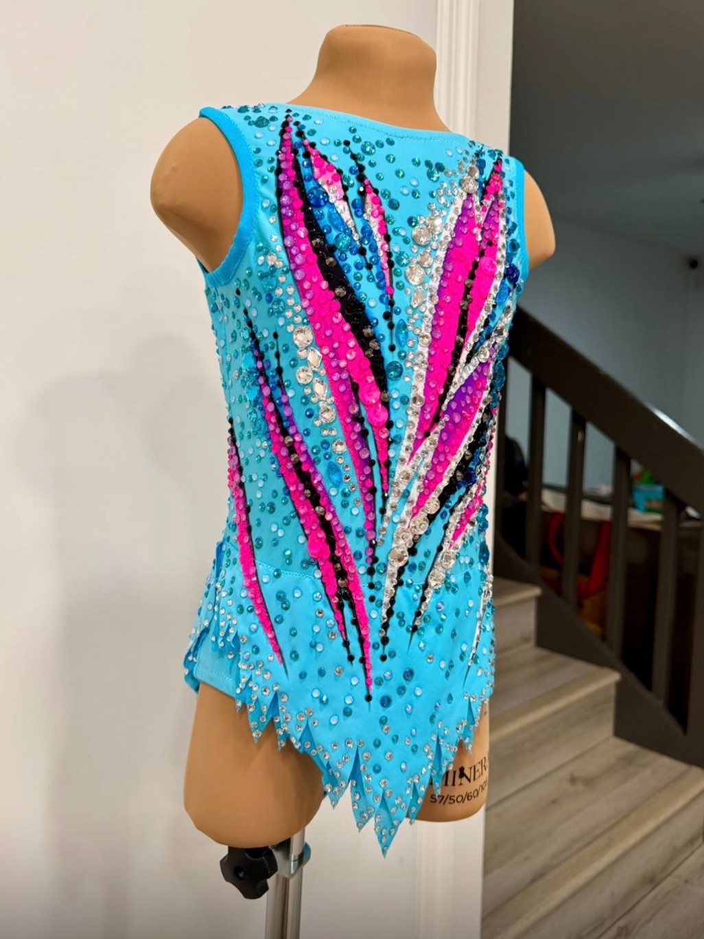 Blue Rhythmic Gymnastics Leotard With Pink & Black Accents